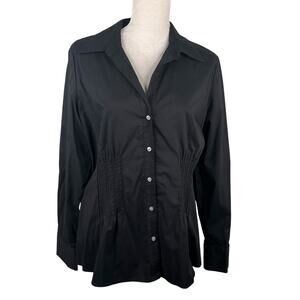 Nine West Black Button Down 14 Ruched Gathering V-Neck New